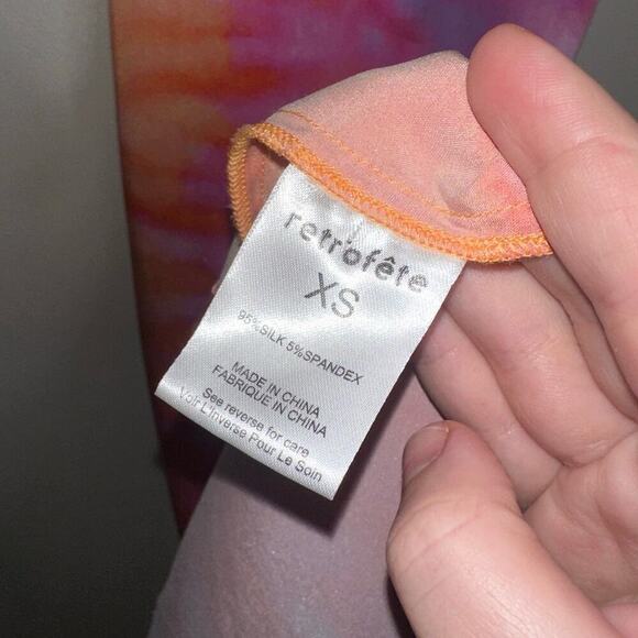 Retrofete Marlene Tie-Dyed Stretch Silk Satin Maxi Dress Sunset Orange Size XS - Picture 7 of 10